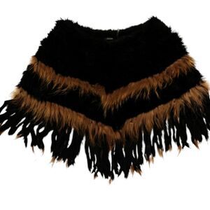 Dolce Cabo Beautiful black Rabbit, Raccon Fur Shawl or Poncho Size S/M